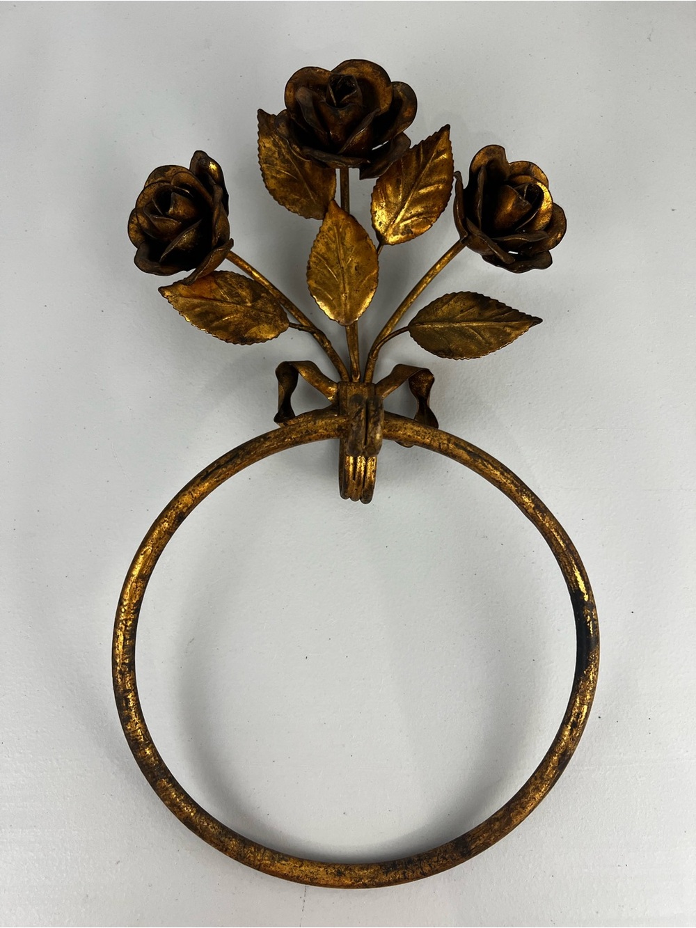 Vintage Italian Gilt Toleware Rose Towel Ring Gold Metal Florentine